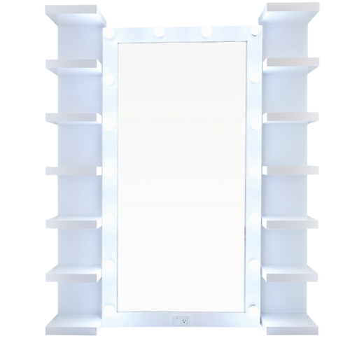 Alyssa Full Length Hollywood Mirror & Shelf Bundle White