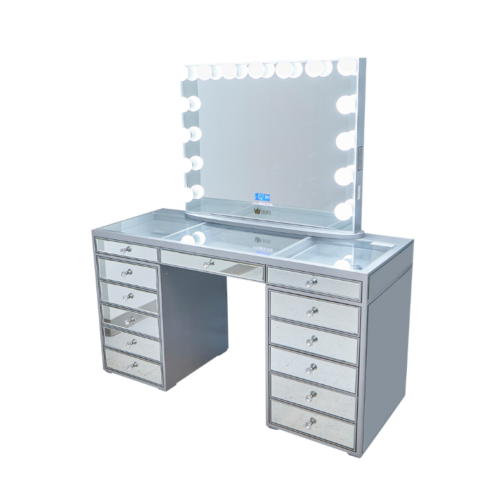 Flash Sale – Natalia Mirrored Hollywood Makeup Vanity Station Silver